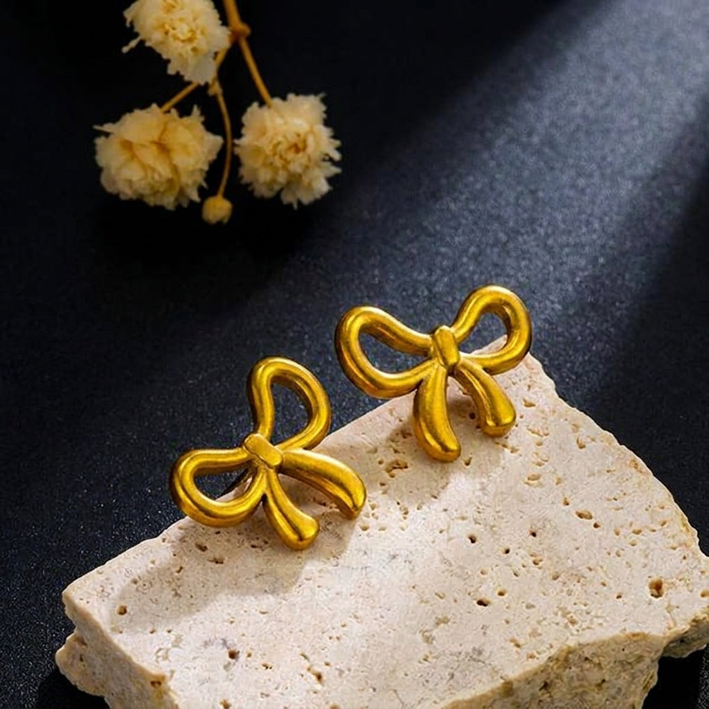 Golden Bow Stud Earrings