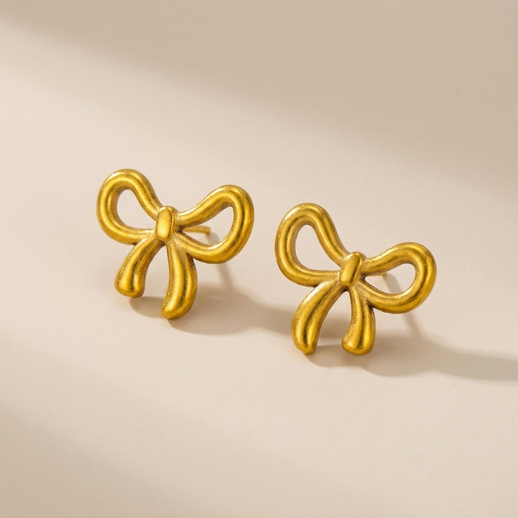 Golden Bow Stud Earrings