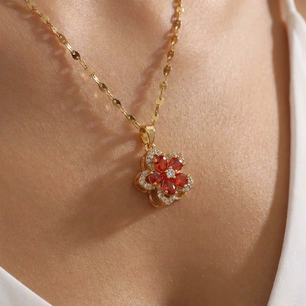 Ruby Blossom Rotating Pendant