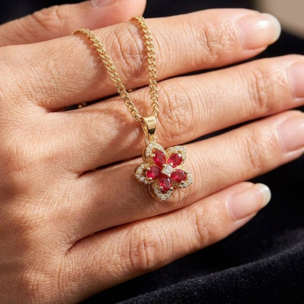 Ruby Blossom Rotating Pendant